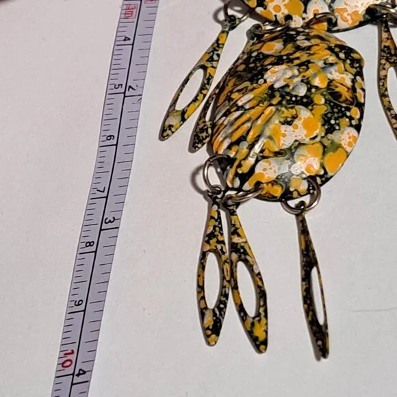 Large yellow white and black earrings - Picture 2 of 7